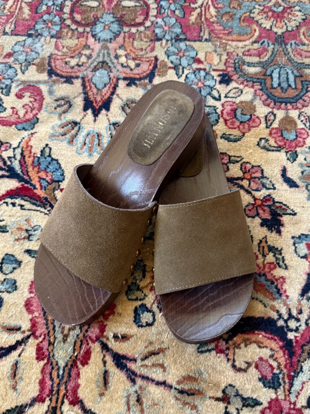 Faux suede studded slide sandals